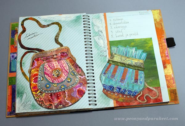 A spread in Peony and Parakeet's full art journal. See the art journal flip through video!