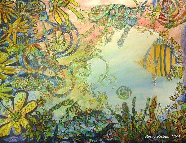 Betsy Eaton, USA, a handdrawn collage created at the art journaling class Doodled Luxury