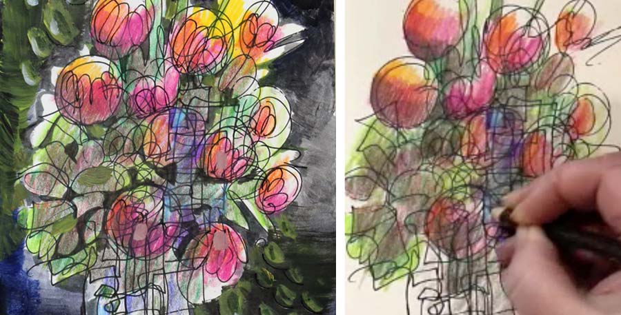 Flowing Greenery mixed media art journaling class by Peony and Parakeet, a mini project that is included in the class