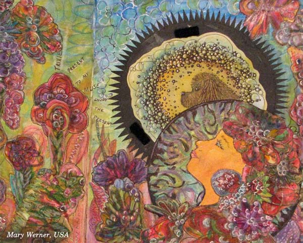 Mary Werner, USA, a handdrawn collage created at the art journaling class Doodled Luxury