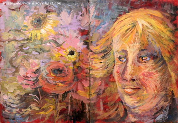 Thinking about Van Gogh, an art journal page spread by Paivi Eerola from Peony and Parakeet