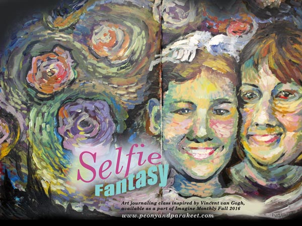 Selfie Fantasy is an art journaling class about painting like Vincent van Gogh.