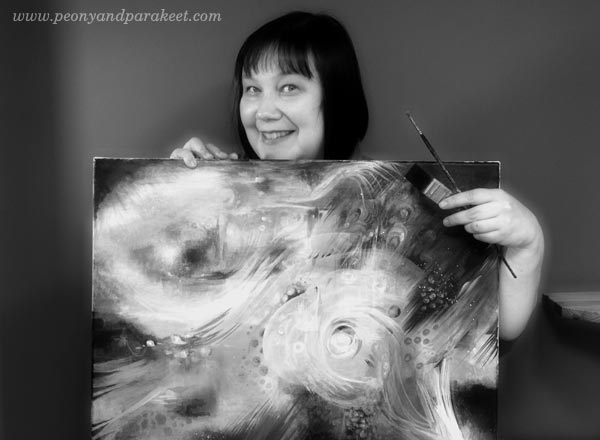 Paivi from Peony and Parakeet and a new painting in progress.