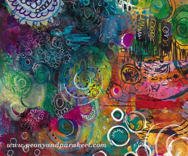 A detail of a mixed media piece by Peony and Parakeet. From 2011