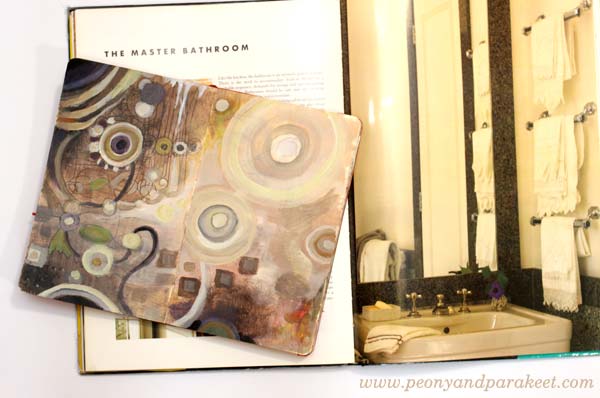 An art journal spread by Peony and Parakeet and Tricia Guild's home decor book Design and Detail. Get inspired by using interior color schemes in your art!