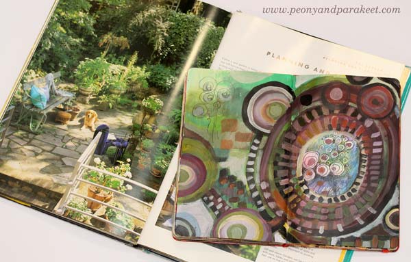 An art journal spread by Peony and Parakeet and Tricia Guild's home deocr book Design and Detail. Get inspired by using interior color schemes in your art!