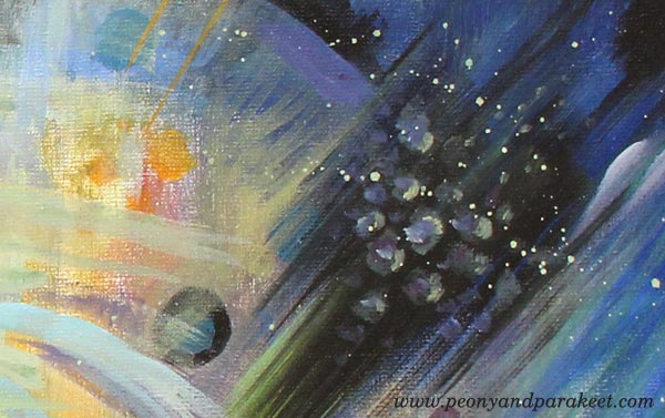 A detail of Human Nature, by Peony and Parakeet. An acrylic painting on a big canvas.