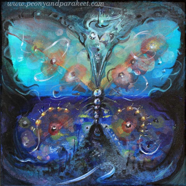 Rising Butterfly, a painting on canvas. By Peony and Parakeet. The project for week 1 of the workshop Nature in Your Mind.