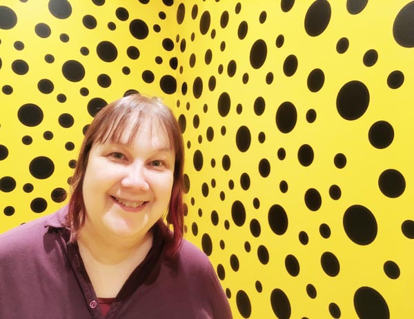 Paivi Eerola at Yayoi Kusama's exhibition in Helsinki Art Museum, a pause from creative struggles