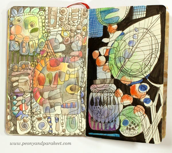 1960s inspired page on a Moleskine Sketchbook, by Peony and Parakeet.