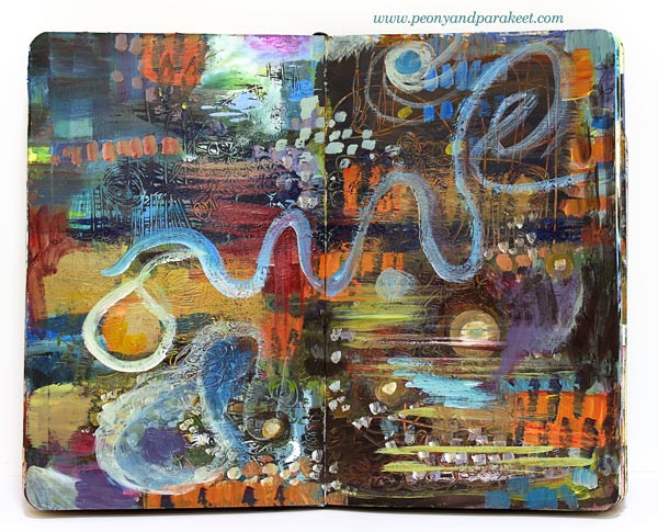 Abstract art journal spread by Peony and Parakeet.