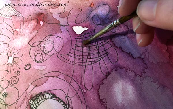 Removing watercolor paint to make the painting more vivid. By Peony and Parakeet.