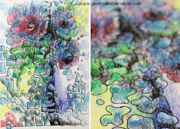 An art journal page exploring freehand drawing. Watch the video to create this! By Peony and Parakeet.
