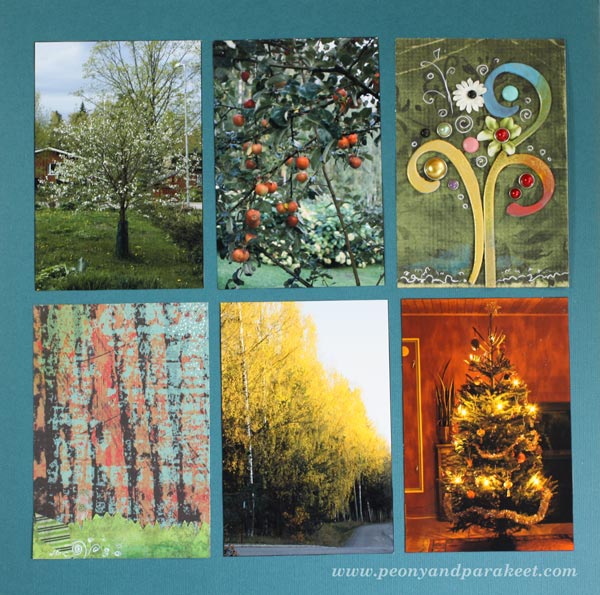 Four Seasons. A scrapbooking layout by Paivi Eerola from Peony and Parakeet.