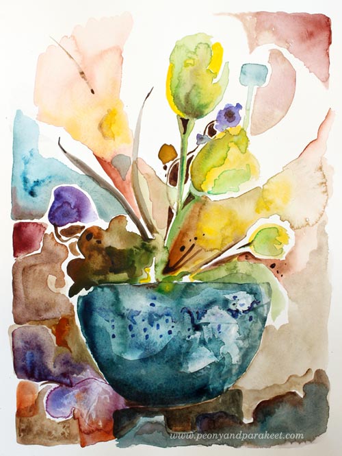 Easter Still-Life, a watercolor painting by Paivi Eerola from Peony and Parakeet. Watch the video about making this painting!