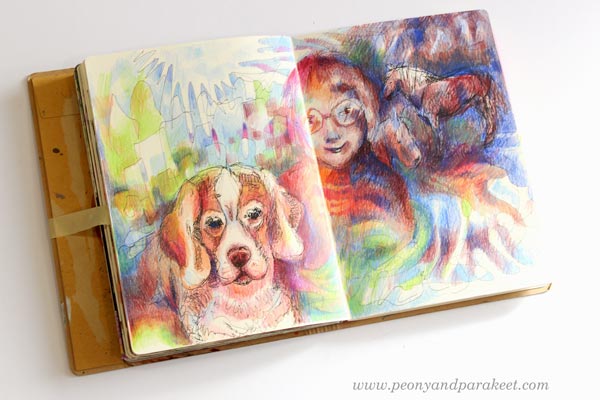 "My love for animals" - An art journal spread by Paivi Eerola from Peony and Parakeet.