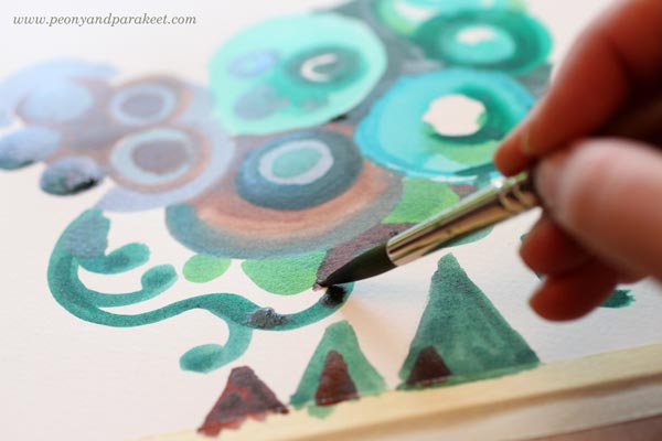Making of a mixed media painting. By Paivi Eerola from Peony and Parakeet.