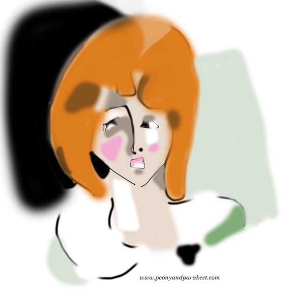 A step-by-step guide to drawing a portrait in Helene Schefbeck's style, by Paivi Eerola from Peony and Parakeet, step 5.