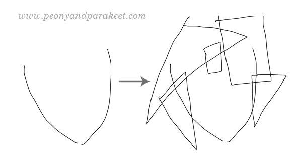 A step-by-step guide to drawing a portrait in Helene Schefbeck's style, by Paivi Eerola from Peony and Parakeet, step 1.