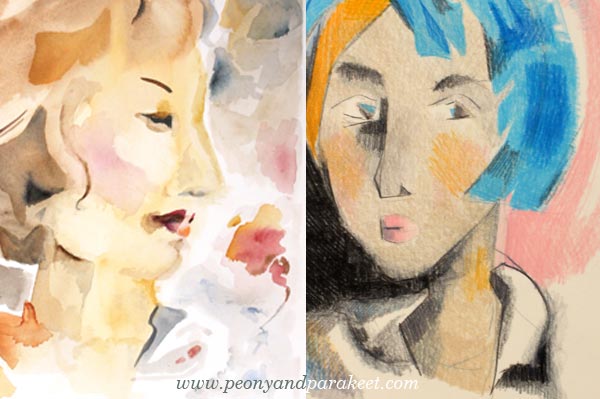 Portraits in the style of Helene Scherfbeck, by Paivi Eerola from Peony and Parakeet. See her step-by-step instructions!