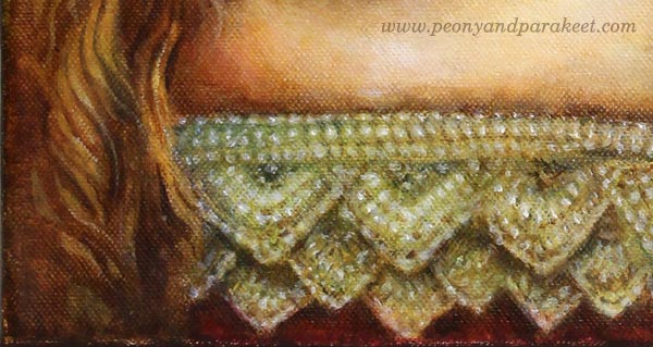 A detail of Strawberry Madonna, an acrylic painting by Paivi Eerola from Peony and Parakeet