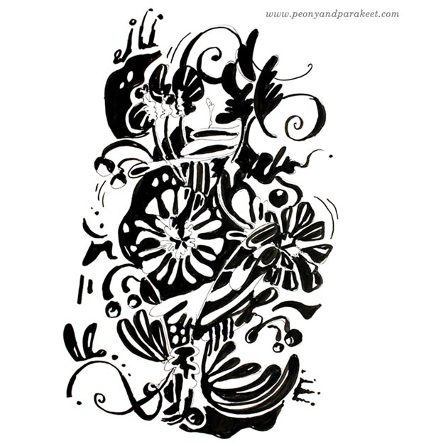 Decorative illustration by Paivi Eerola from Peony and Parakeet. Watch the video about drawing this one and about feeling dissatisfied with your art!
