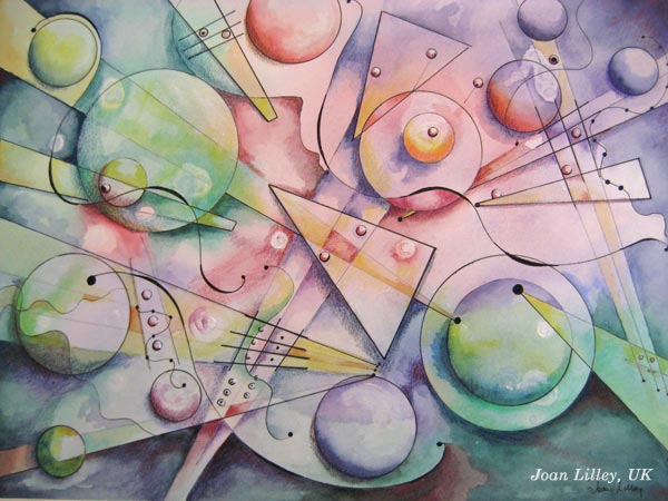 A mixed media painting by Joan Lilley, UK. Based on the mini-course "Romantic Geometry" by Peony and Parakeet.