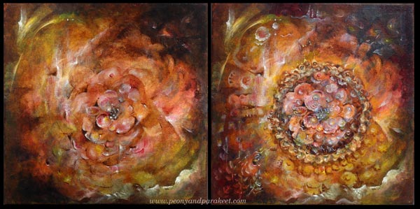 Flower painting, two versions. By Paivi Eerola from Peony and Parakeet.