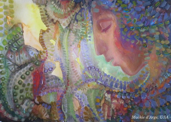 Inspired by Gustav Klimt. Mackie d'Arge, USA - a student artwork from the mini-course Patterned Topiary. By Peony and Parakeet.