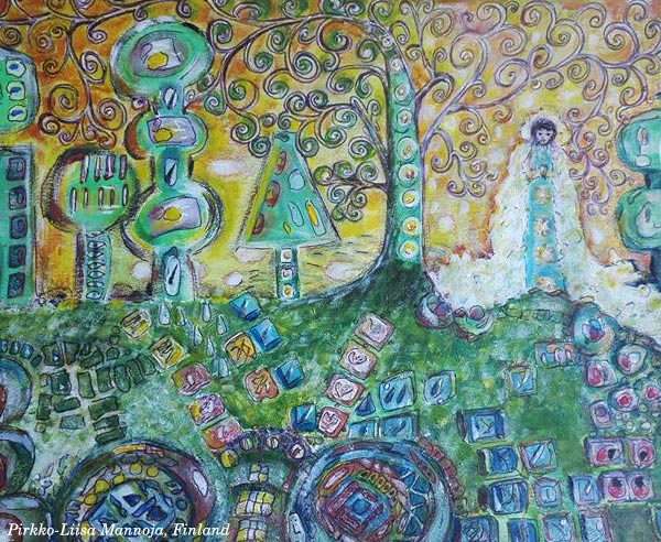Inspired by Gustav Klimt. Pirkko Liisa Mannoja, Finland - a student artwork from the mini-course Patterned Topiary. By Peony and Parakeet.