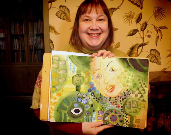 Paivi Eerola from Peony and Parakeet and her Klimt's garden - an art journal spread inspired by Gustav Klimt. From her mini-course Patterned Topiary.