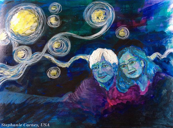 Vincent van Gogh inspiration by Stephane Carney, USA. An art journal page spread made from the mini-course Selfie Fantasy by Peony and Parakeet.