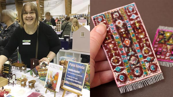 Paivi Eerola and her hand-painted miniature carpets.