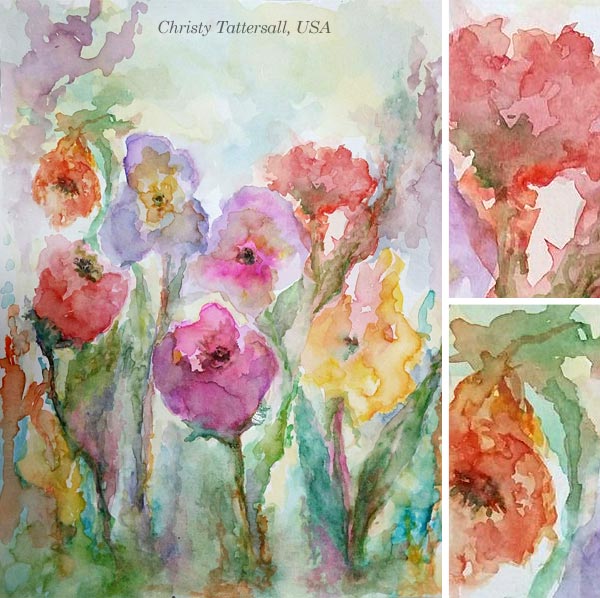 By Christy Tattersall, USA. By Stephanie Carney, USA. Student artwork from Peony and Parakeet's class Floral Fantasies in 3 Styles.