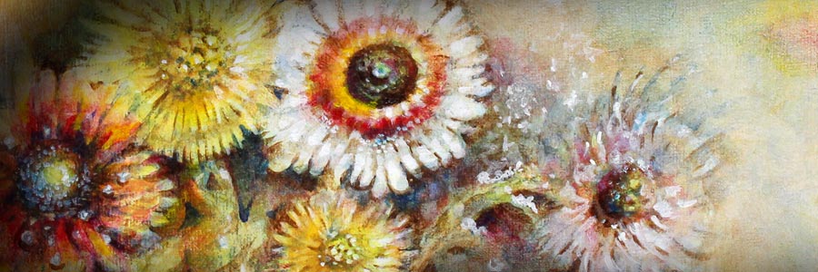 A detail of Paivi Eerola's acrylic flower painting "Four Seasons".