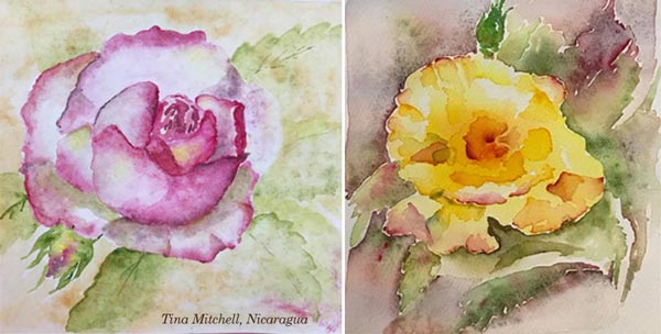 By Tina Mitchell, Nicaragua. Student artwork from Peony and Parakeet's class Floral Fantasies in 3 Styles.