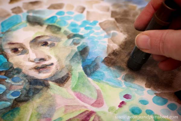 Making an intuitive painting by using a reference image to some parts. By Paivi Eerola from Peony and Parakeet.