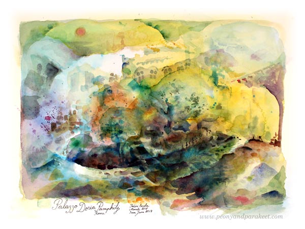 Palazzo Doria Pamphilj, a watercolor painting with Daniel Smith Watercolors by Paivi Eerola from Peony and Parakeet