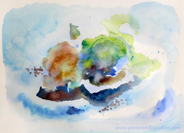 Painting in progress by Paivi Eerola by Peony and Parakeet. Daniel Smith watercolors.