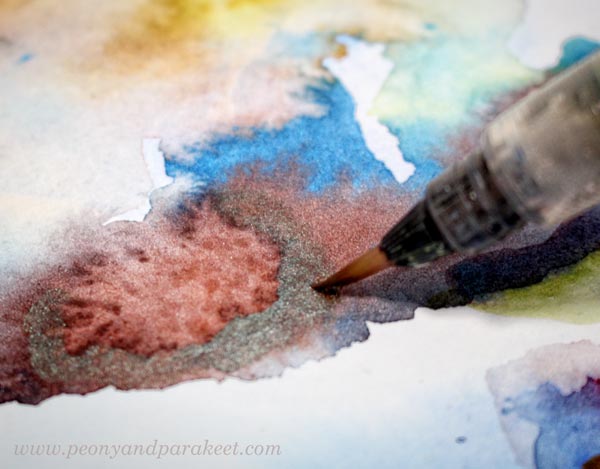 Daniel Smith Watercolors, water brush, iridescent scarab red.