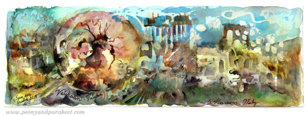 Painting watercolor panoramas by Paivi Eerola from Peony and Parakeet