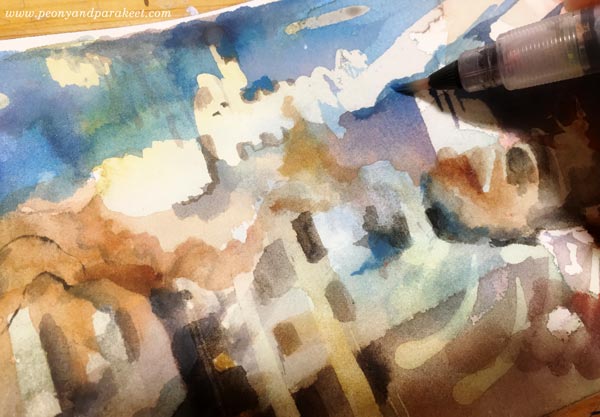 Painting watercolor panoramas by Paivi Eerola from Peony and Parakeet