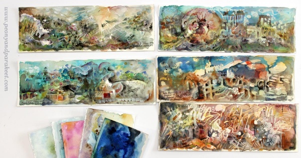 Watercolor panoramas by Paivi Eerola from Peony and Parakeet.