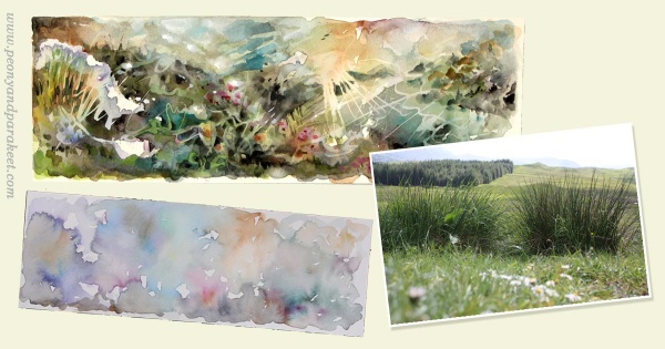 Creating a watercolor panorama by Paivi Eerola from Peony and Parakeet.