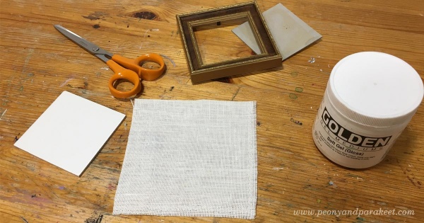 Preparing a small canvas painting by Paivi Eerola from Peony and Parakeet