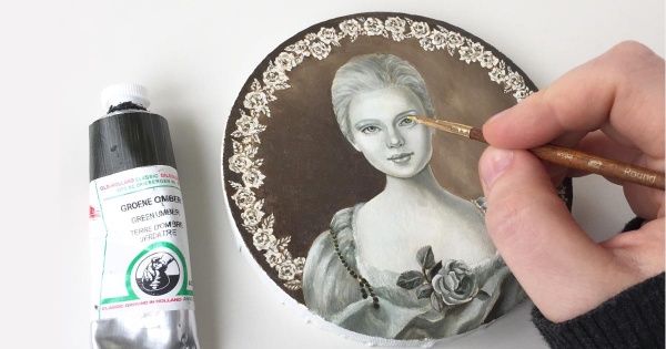 Miniature painting in progress. By Finnish fantasy artist Eeva Nikunen.