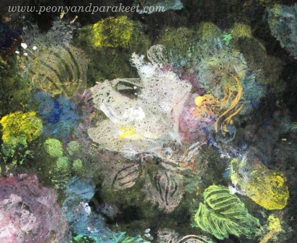 A detail of a painting made with Gelli Plate only! By Paivi Eerola from Peony and Parakeet. See the process pictures!