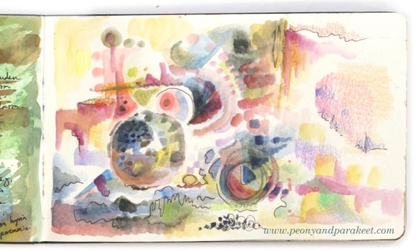 Watercolor art journal page by Paivi Eerola from Peony and Parakeet. See her watercolor diary for more ideas!