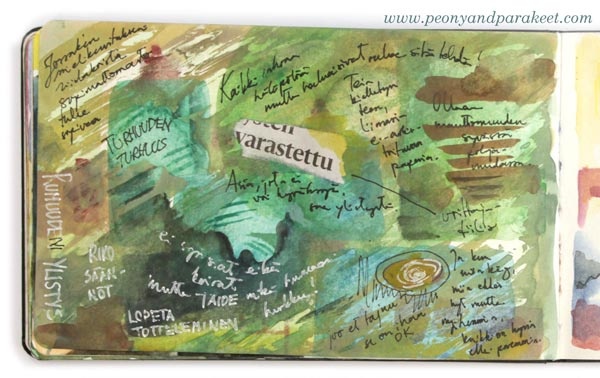Watercolor art journal page by Paivi Eerola from Peony and Parakeet. See her watercolor diary for more ideas!