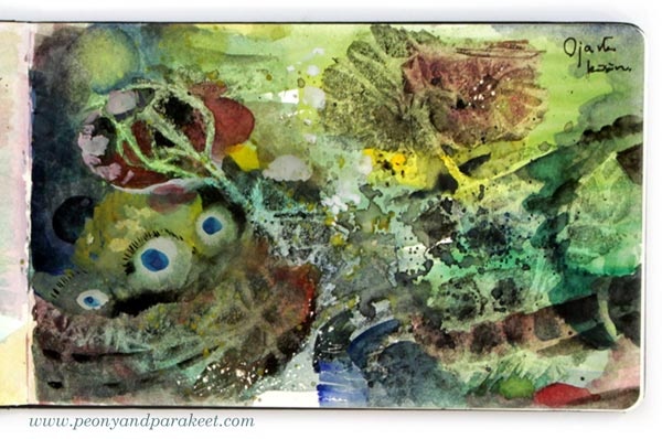 Watercolor art journal page by Paivi Eerola from Peony and Parakeet. See her watercolor diary for more ideas!